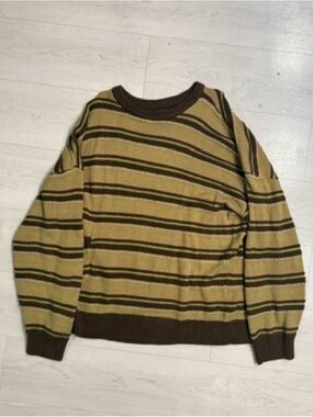 Hot Topic Olive and Brown Striped Crewneck Sweater
